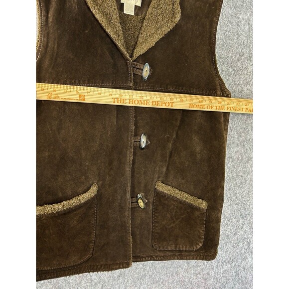 J.jill Leather Vest Sherpa Lined Button Front Pockets Brown Size Medium - Picture 7 of 8